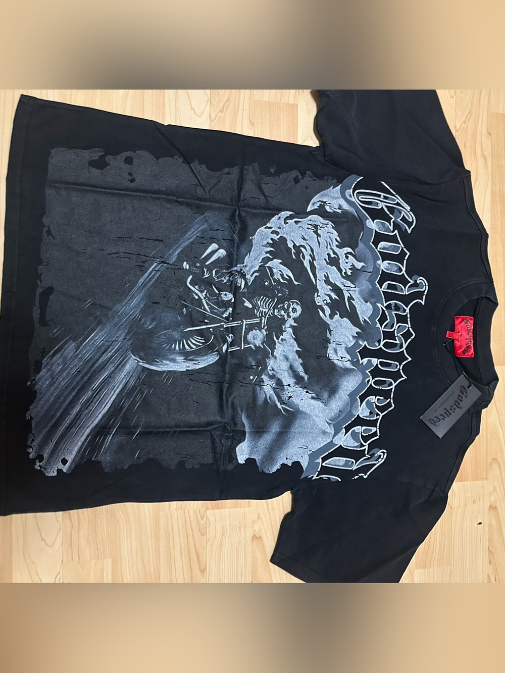 God-Speed Black Graphic Motorcycle Skeleton Tee❗️